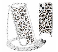 Yirlbey Coque Handykette pour iPhone 15 avec Cordon, Compatible avec MagSafe, Transparent Silicone Étui avec Aesthetic Léopard Motif Case, PC Housse avec Réglable Lanyard pour iPhone15 6,1",Brun