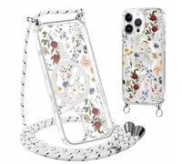 Yirlbey Coque Handykette pour iPhone 15 Pro avec Cordon, Compatible avec MagSafe, Transparent Silicone Étui avec Aesthetic Fleur Motif Case, Housse avec Réglable Lanyard pour iPhone 15Pro 6,1",couleur