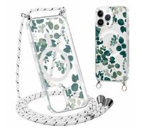 Yirlbey Coque Handykette pour iPhone 15 Pro avec Cordon, Compatible avec MagSafe, Transparent Silicone Étui avec Aesthetic Feuilles Motif Case,Housse avec Réglable Lanyard pour iPhone 15Pro 6,1" Cover