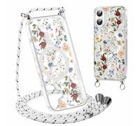 Yirlbey Coque Handykette pour iPhone 16 avec Cordon, Compatible avec MagSafe, Transparent Silicone Étui avec Aesthetic Fleur Motif Case, PC Housse avec Réglable Lanyard pour iPhone16 6,1",Couleur