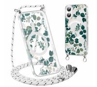 Yirlbey Coque Handykette pour iPhone 16 avec Cordon, Compatible avec MagSafe, Transparent Silicone Étui avec Aesthetic Feuilles Motif Case, PC Housse avec Réglable Lanyard pour iPhone16 6,1" Cover