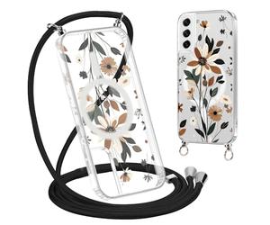 Yirlbey Coque Handykette pour Samsung Galaxy S21 FE 5G avec Cordon, Compatible avec MagSafe, Transparent Silicone Étui avec Aesthetic Fleur Couleur Motif Case, PC Housse avec Réglable Lanyard 6,4"