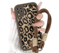 Yirlbey Coque pour Samsung Galaxy A12 / A12 Nacho 4G avec Cordon de Bracelet, Silicone Étui avec Aesthetic Brun Léopard Motif Design, Housse avec Lanyard Cover Case pour Samsung A12 6,5", Vache