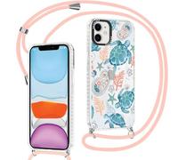 Yirlbey Transparent Coque Handykette pour iPhone 11 avec Cordon, Aesthetic Fleur Océans Motif Dessin Case, Silicone Étui PC Housse avec Réglable Lanyard Protection pour iPhone11 6,1", Rosa