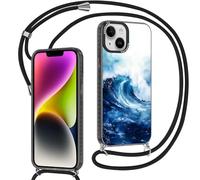 Yirlbey Transparent Coque Handykette pour iPhone 13 Mini avec Cordon, Aesthetic Fleur Océans Motif Dessin Case, Silicone Étui PC Housse avec Réglable Lanyard Protection pour iPhone 13Mini 5,4", Summer
