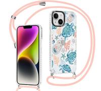 Yirlbey Transparent Coque Handykette pour iPhone 15 avec Cordon, Aesthetic Fleur Océans Motif Dessin Case, Silicone Étui PC Housse avec Réglable Lanyard Protection pour iPhone15 6,1", Rosa