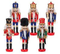 Yirochan Lot de 6 décorations de Casse Noisette Figurine, 13cm Casse Noisette Noel, Casse Noisette en Bois décorations de Noël pour la Maison, Le Sapin de Noël, Les fêtes, Ornements à Suspendre