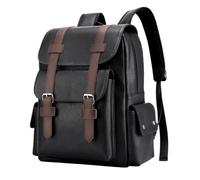 YIRONER Men Backpack Leather Bagpack Large Laptop Backpacks Male Black Schoolbag(black)