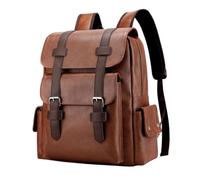 YIRONER Men Backpack Leather Bagpack Large Laptop Backpacks Male Black Schoolbag(Brown)
