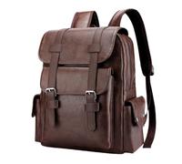 YIRONER Men Backpack Leather Bagpack Large Laptop Backpacks Male Black Schoolbag(Brown2)