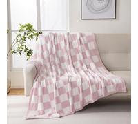 YIRUIO Couvertures en Peluche réversible en Microfibre à Motif Damier, échiquier et Vichy - Décoration Confortable pour Maison, lit, canapé (Rose, 130 x 160 cm)