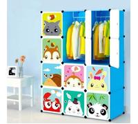 YIS Armoire de Rangement 12 Cubes Penderie Modulable Plastiques pour Chambre d'enfant Vêtements Jouets - Bleu 111 x 37 x 147 cm