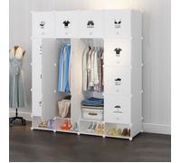 YIS Armoire Penderie Grande Capacité Cube Multi-rangements 16 Cubes + 4 Étagères - 147 x 36 x 165 cm Blanc
