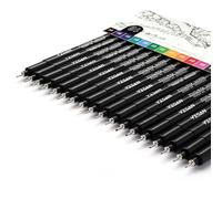 YISAN 70344 Lot de 18 stylos à pointe fine pigmentée à base d'eau, 11 couleurs d'encre d'archivage avec pointe en feutre et 7 noirs, 70344