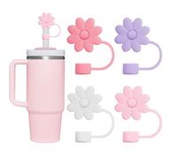YISCOKO Stanley - Lot de 4 couvercles de paille en forme de fleur en silicone pour pailles Stanley Cup de 10 mm, quatre couleurs.