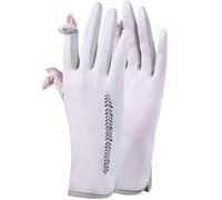 YISENJEE Gants De Protection UV Pour Femme Fine Sans Doigts Protection UV Respirante Antidérapante Crème Solaire Effet Soie Glacée Motif Feuilles Rose.