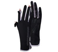 YISENJEE Gants De Soleil Respirants Fine Sans Doigts Protection UV Respirante Antidérapante Crème Solaire En Soie Glacée Motif Feuilles Noire.