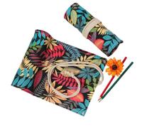 YISENJEE Pochette pour Crayons Sac À Stylos en Toile À Motif De Feuilles D'Érable Et De Palmiers Roses, Motif De Plantes, Rideau, Croquis, Multi-Tailles-Tropical Rainforest-60 Holes