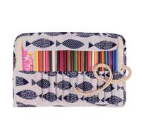 YISENJEE Pochette pour Crayons Trousse À Crayons en Toile avec Rideau, Chat, Éléphant, Ours, Sac De Rangement pour Outils De Peinture, Rouleau À Crayons-Small Fish-18+1 (Without Pen)