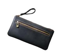 YISENJEE Pochette Stylo Plume Trousse À Crayons en Cuir De Vachette Synthétique À Double Fermeture Éclair, Sac De Rangement, Grande Capacité, Porte-Monnaie, Noir