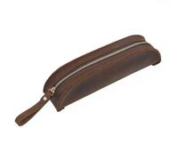 YISENJEE Pochette Stylo Plume Trousse À Crayons en Cuir De Vachette Synthétique, Grande Capacité, Fermeture Éclair, Portable, Faite À La Main, Marron