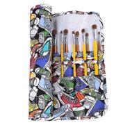 YISENJEE Pochettes Rouleaux Rideau en Toile À 22 Trous pour Stylos Aquarelle, Housse De Rangement pour Fournitures d'art, Sac À Crayons-Shoes Printing