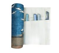 YISENJEE Pochettes Rouleaux Trousse À Crayons À Rideau en Tissu De Style Chinois De Grande Capacité De 26 Couleurs-White Crane in The Sky