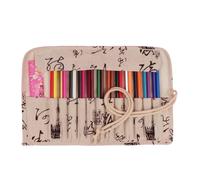 YISENJEE Toile Enveloppe De Crayon Sac De Rangement pour Stylos en Toile, Rideau, Vague, Journal, Lettre, Peinture, Outil, Grande Capacité, Trousse À Crayons-Chinese Character-18+1 Holes
