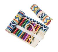 YISENJEE Toile Enveloppe De Crayon Trousse À Crayons en Toile De Grande Capacité, Motif Constellation, Lettre, Ancre, Style Ethnique-Yellow Ethnic Style-48 Holes