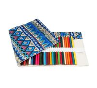 YISENJEE Trousse À Crayon Enroulable Sac À Crayons en Toile De Grande Capacité De Style National, Sac À Crayons De Couleur pour Croquis-Blue-108 Holes