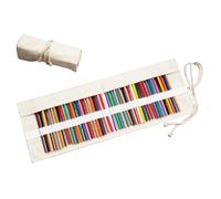 YISENJEE Trousse Enroulable Rideau À Crayons en Toile De Couleur Unie, Grande Capacité, Fournitures d'art, Sac À Crayons en Rouleau-Off-White-24 Holes
