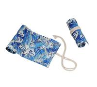 YISENJEE Trousses Crayons Rouleau Trousse À Crayons À Motif Océan avec Crayons De Couleur Et Rideau Enroulable en Toile-Blue Waves-108 Holes