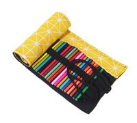 YISENJEE Trousses Crayons Rouleau Trousse À Crayons en Toile À Motif Géométrique, Grande Capacité-Yellow Chessboard-72 Holes