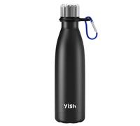 YISH Bouteille Isotherme Gourde Thermos:Gourde Isotherme,Thermos Acier Inoxydable 500ml,Sans BPA,avec Mousquetons,10h Froid/Chaud,pour Sport,Gym,Cyclisme,Randonnée,Voyage,Bureau,École,Noir