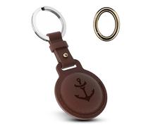 YISH Porte Cle Airtag Leather: Airtag Porte Clé Compatible avec Apple Airtag, Etui Air Tag Protection Air Tag avec Anneau Porte-clés, Coutures renforcées, Anneau Interchangeable (Marron)