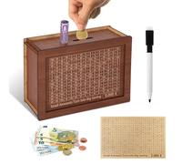 YISH Tirelire 5000 Euro:Tirelire Réutilisable Amovible avec Objectif D'épargne et Chiffres à Cocher, avec Marqueur et Film de 3000 Euros pour Aider à Commencer à Economiser, Brun