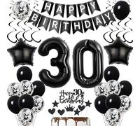 Yishamei Ballons 30 ans Anniversaire Femme Homme Décoration Noir: Ballons d'Anniversaire, Bannière 'Joyeux Anniversaire', Étoiles, Numériques, Confettis, Latex, Suspendues, Ruban, Colle pour Gâteau