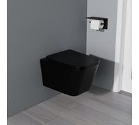 Yishang WC mural sans rebord, chasse d'eau unique à 360°, technologie siphon, siège à fermeture douce, 52 cm, céramique noire, pour chambre d'amis et salle de bain