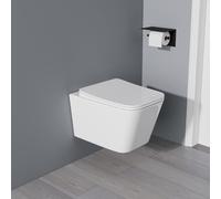 Yishang WC mural sans rebord, chasse d'eau unique à 360°, technologie siphon, siège à fermeture douce, 52 cm, céramique blanche, pour chambre d'amis et salle de bain
