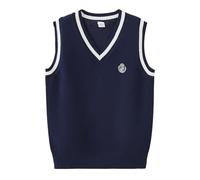 Yishengwan Enfants Gilet Pull sans Manche Col V Uniform Scolaire Débardeur Tricoté pour Garçons Filles Marine 110