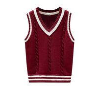 Yishengwan Enfants Pulls sans Manches Col V Gilets Tricotés Uniform Scolaire Débardeur Tricoté pour Garçons et Filles Vin Rouge 10-11 Ans
