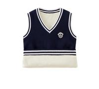 Yishengwan Enfants Pulls sans Manches Col V Gilets Uniform Scolaire Doublure Chaude Débardeur Tricoté pour Garçons Filles Marine 110