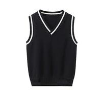 Yishengwan Pull sans Manches Enfants Garçons Fille Col en V Tricoté Gilets École étudiants Sweater Débardeur Marine 130