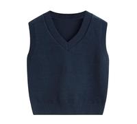 Yishengwan Pulls sans Manches Enfants Col V Débardeur Tricoté Couleur Unie pour Garçons et Filles Marine 4-5 Ans