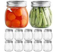 Yishik Lot de 12 bocaux Mason en verre de 300 ml avec couvercles argentés étanches et réutilisables pour confitures, fruits et épices, marinage, boissons, cadeaux faits maison