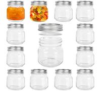 Yishik Lot de 12 bocaux Mason ordinaires de 250 ml avec couvercles argentés étanches - Réutilisables - Pour confiture, fruits, fêtes, mariages, cadeaux faits maison
