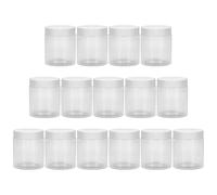 Yishik Lot de 15 bocaux ronds en plastique avec couvercles à vis blancs - 250 ml - Flacons de rangement rechargeables en PET transparent pour la fabrication de slime, les cosmétiques, les loisirs