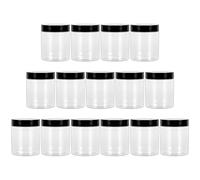 Yishik Lot de 15 bocaux ronds en plastique avec couvercles noirs, rechargeables en PET transparent pour la fabrication de slime, les cosmétiques, les loisirs créatifs, la cuisine (40 étiquettes en