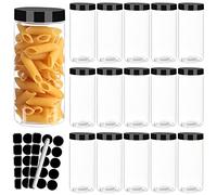 Yishik Lot de 16 bocaux vides en plastique transparent de 500 ml avec couvercles noirs, conteneurs rechargeables pour le stockage des aliments et des cosmétiques, travaux manuels