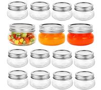 Yishik Mason Jars Lot de 12 bocaux en verre réutilisables avec couvercles argentés étanches pour fêtes et mariages, conservation de fruits ou cadeau fait maison 118 ml